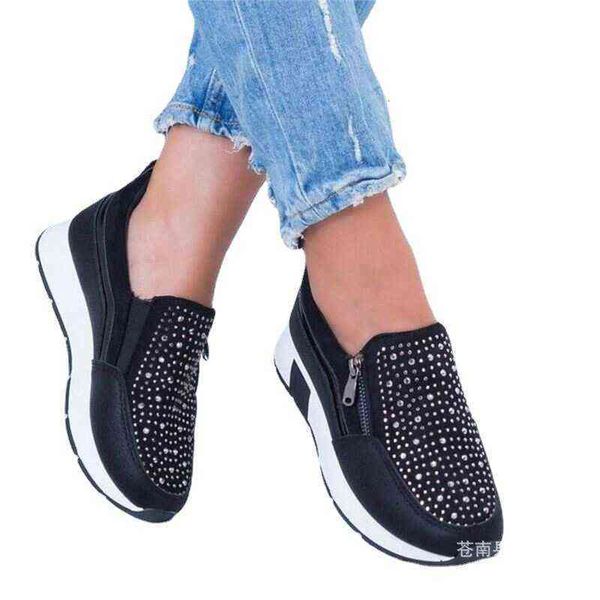 

2021 rhintone thick bottom large women's sho side zipper casual sports