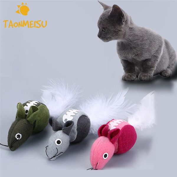 

plush mouse rat toy for cats kitten playing toys with feather tail and cat mint pet drop