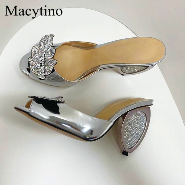 

slippers strange high heels summer catwalk show rhinestone leaf fashion open toe sandals girl party slippers erj3, Black