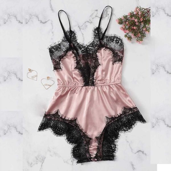 New Women Women Sexy Sack Sack Satin Nightwear Bodysuposu de roupas de noite sexy Cetim