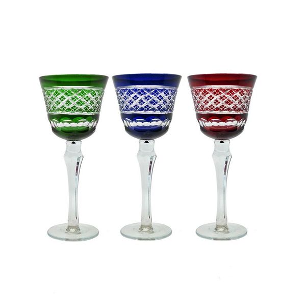 

bohemian czech engraving glass set goblet edo kiriko wine cup hand cut to clear stemware red blue glasses