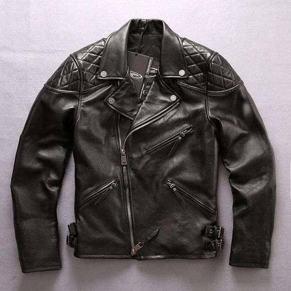 

men's leather & faux genuine style cowhide motorcycle black jacket oblique zipper slim fit winter coats