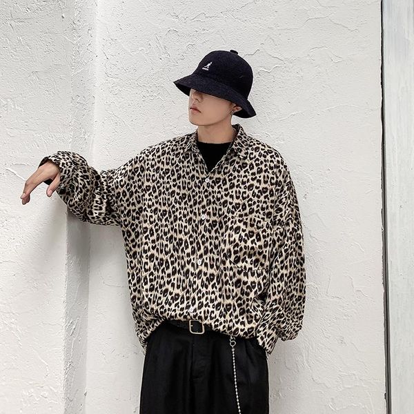 

men's casual shirts 2021 hawaiian shirt long sleeve male leopard printing loose french cuff mens fashion camisa masculina -2xl, White;black