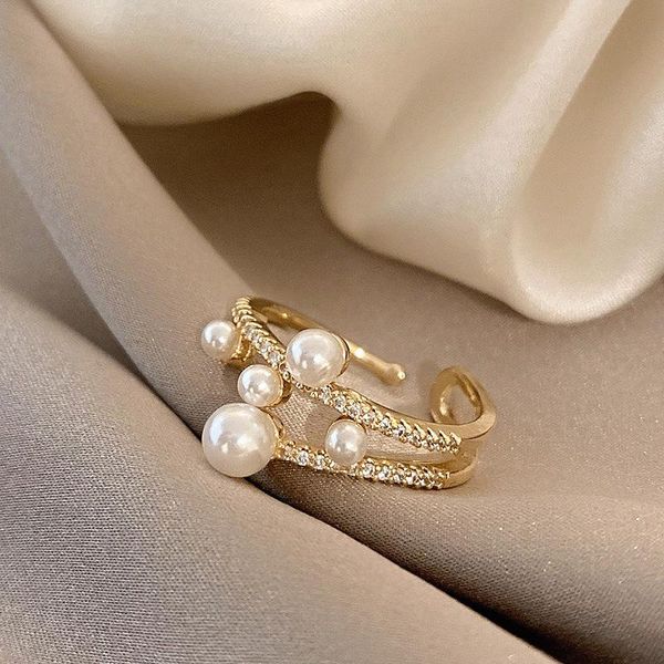 

wedding rings japanese and korean fashion design exaggerated pearl ring golden geometric type ladies index finger birthday gift, Slivery;golden