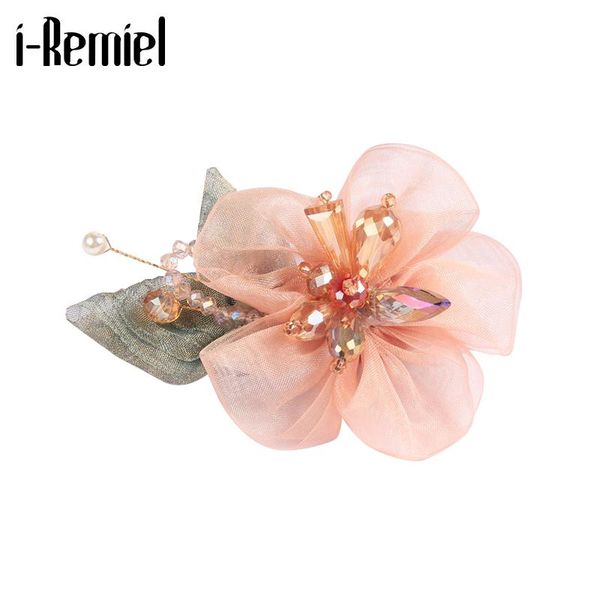 

hair clips & barrettes korean fabric flower spring clip crystal large dridal headpiece disc hairpin card head jewelry wedding women accessor, Golden;silver