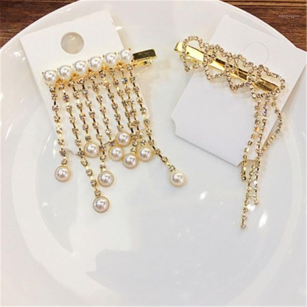

spring and summer korean hairpin pearl rhinestone tassel fringe clip love star hair accessories1
