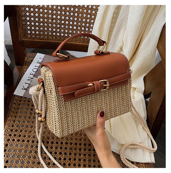 

fashion box rattan women handbags wicker woven shoulder crossbody bags casual summer beach straw bag lady small bali purses