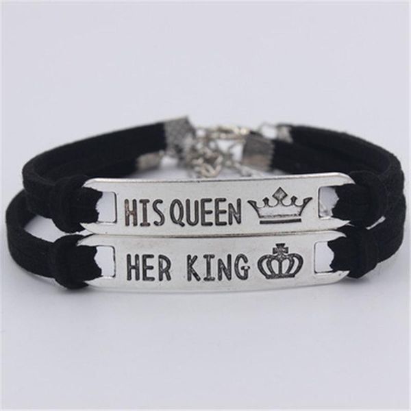 

charm bracelets 2 style his queen her king black classic lover bracelet stainless steel couple gift fashion jewelry accessories, Golden;silver