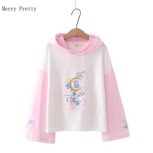 

summer casual hooded sweatshirts women long sleeve loose preppy style hoodies chinese letter embroiderytracksuit lady 210526, Black