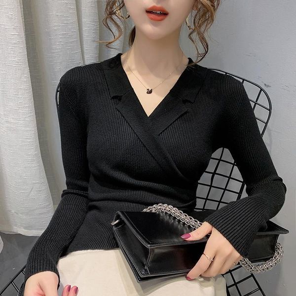 

sweaters women 2021 autumn winter pullovers jumpers ladies low-cut pull femme plus size well elastic woman sweater, White;black