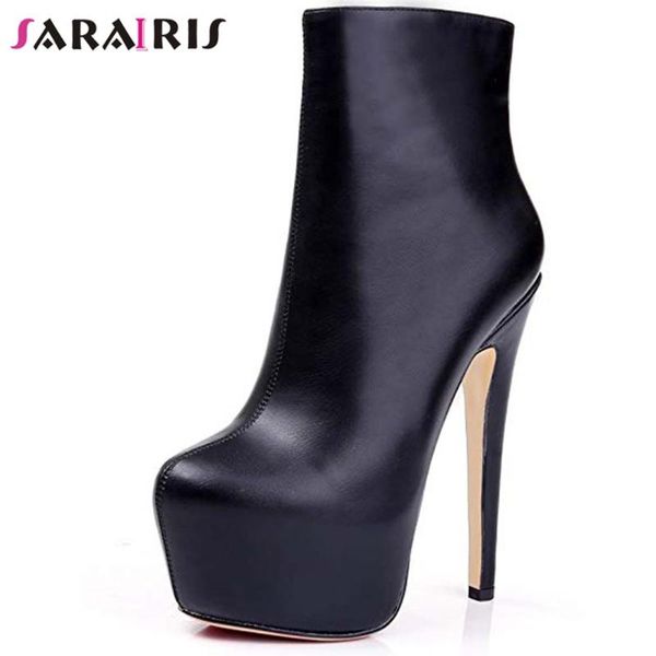

boots sarairis big size 35-45 ladies autumn party ankle women round toe platform thin high heels zip shoes woman, Black