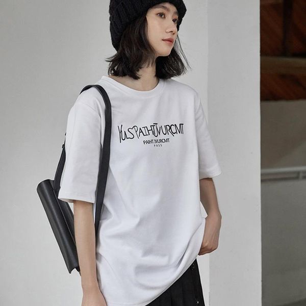 

summer retro fashion hong kong-style t-shirt women short-sleeved round neck large loose casual street all-match women's, White