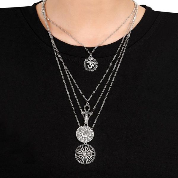 

pendant necklaces multilayer cross & pendants for women vintage charm gold choker necklace 2021 bohemian jewelry wholesale, Silver