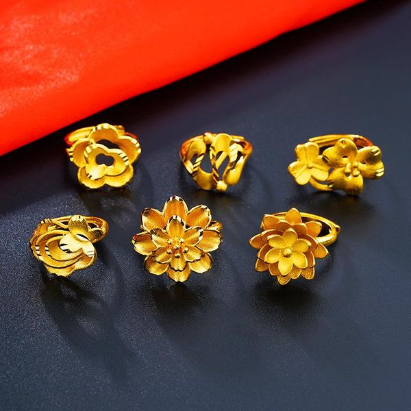 

wedding rings vamoosy basic flower shape for women real dubai 24k gold female girl finger anel alliance anillo femenino, Slivery;golden