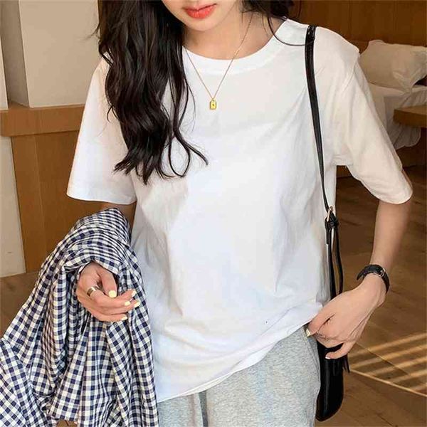 

women's t-shirt students basic solid basewear streetwear outwear new plus size loose femme casual brief slim short sleeves t-shirt, White
