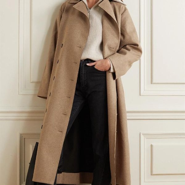 

women's wool & blends 2021 autumn winter women jacket loose double breasted lace-up mid-length coat with sashes, Black