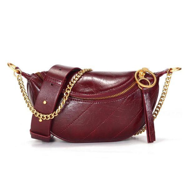 

luufan high fashion leather waist bag pretty girls 100% genuine bags for woman female fanny pack with iron chain