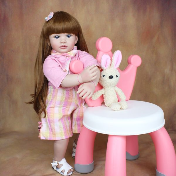 60 cm Silicone Reborn Criado Boneca Brinquedo Lifelike 24 Polegada Vinil Longo Cabelo Princesa Bebês Alive Bebe Vestir-se Girl Birthday Presente