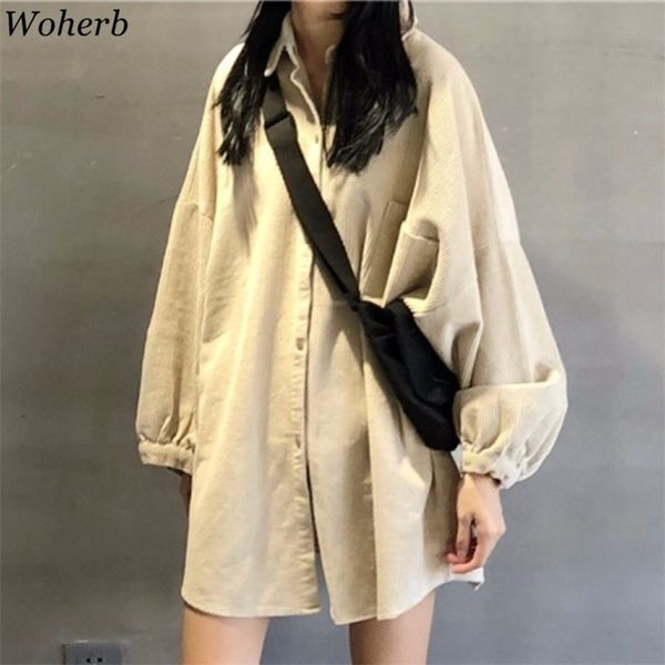 

oversized corduroy shirt women long blouse jacket autumn winter plus size blouses casual ladies blusas korean 210519, White