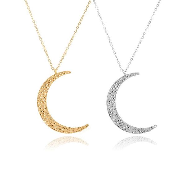 

pendant necklaces fashion gold and silver two color crescent sweater chain single layer moon women necklace girl jewelry