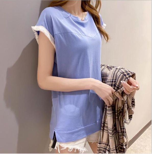 

women's t-shirt summer plus size long t shirt women solid o neck short sleeve casual loose tee femme cl205, White