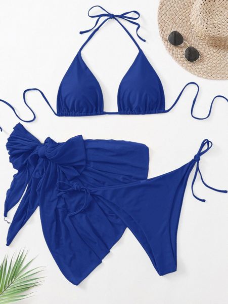 

3pack plus triangle bikini swimsuit & beach skirt p4um#, Black