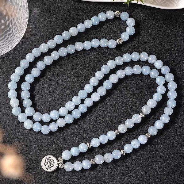 

beaded, strands 108 8mm aquamarine beaded elastic cord wrap mala bracelet meditation yoga healing jewelry women charm rosary lotus bangle, Black