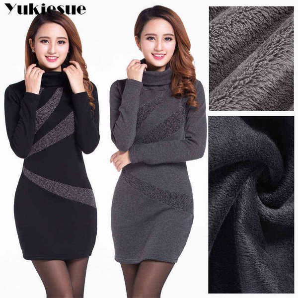 

winter thick warm dress 2020 for women dresses women's dress fleece skinny turtleneck maxi party long bodycon dress female g1223, Black;gray
