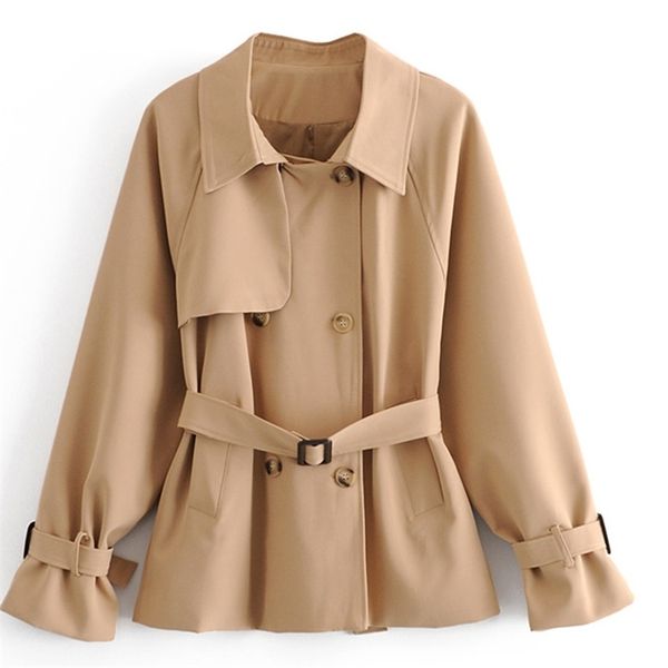 

spring women's short windbreaker lapel double breasted belt coat female overcoat fashion long sleeve autumn 210524, Black;brown