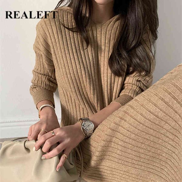 

knitting hooded women's sweater dresses autumn winter solid minimalist loose long sleeve midi ladies 210428, Black;gray