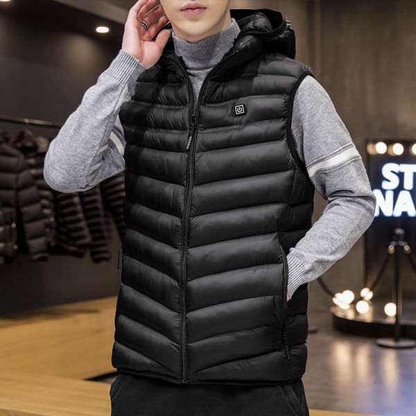 

godlikeu men vest warm jacket heated thick sleeveless hooded casual fashion winter clothing, Black;white