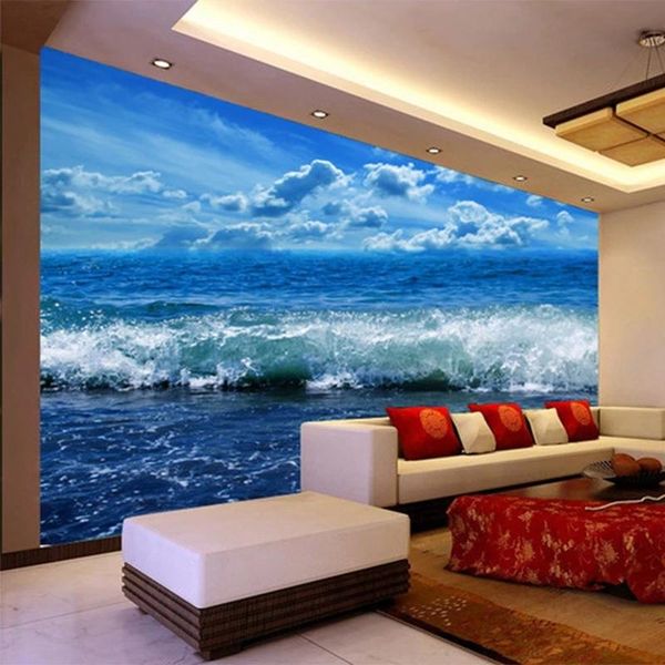 

wallpapers custom 3d wall mural wallpaper blue sky sea wave nature scenery po living room bedroom waterproof