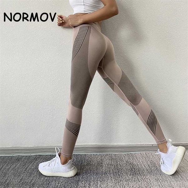 

normov high waist running leggings women seamless stretch fitness leggings breathable stitching running leggings 211108, Black