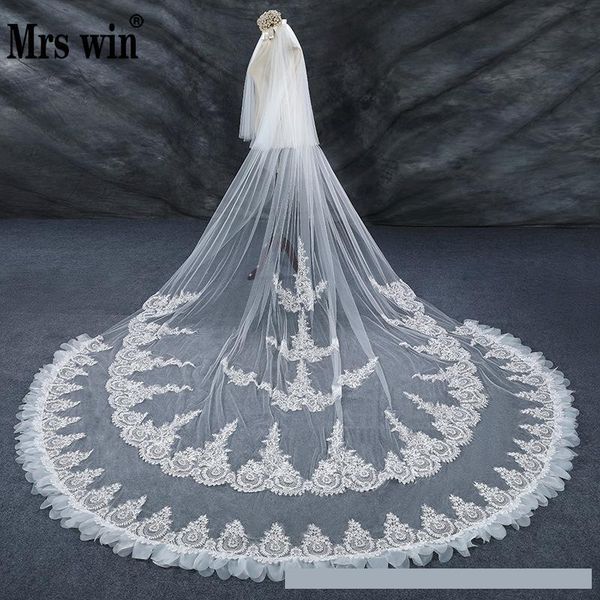 

bridal veils wedding veil 2021 mrs win lace embroidery two-layer crocheted cathedral luxury with comb f, Black