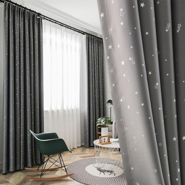 

curtain & drapes curtains for living dining room bedroom fully blackout finished silver small star home cn(origin)