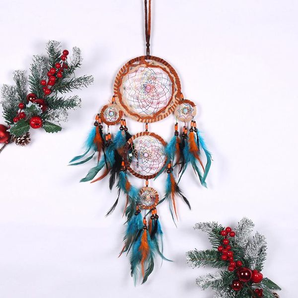 

decorative objects & figurines retro ethnic style dream catcher pendant 5-rings feather wall hanging handmade ornaments home bedroom