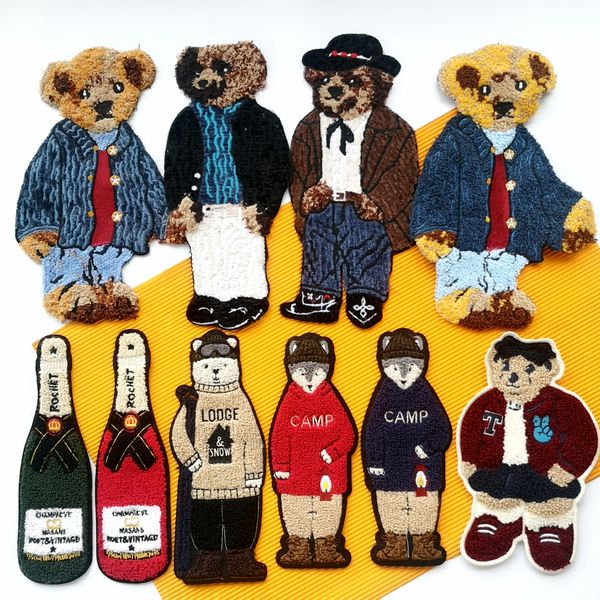 

tools embroidery sew on big bear patch,embroidered large chenille bears cartoon badge, animal appliques badges diy accessory,animals patches, Black