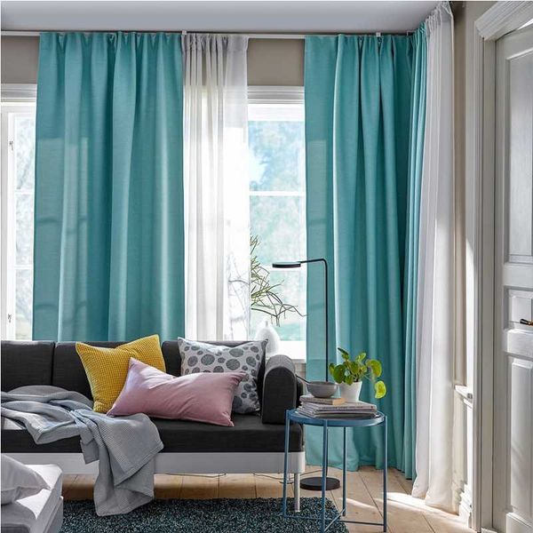 

curtain sky blue cloth shading full semi size 145cm wide and 250cm high, the can be c & drapes