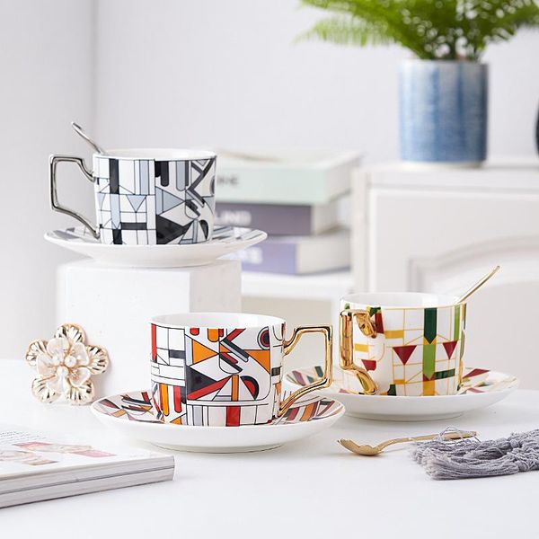

golden handle bone china coffee cup mugs and saucer ceramic coffee set personality creative restaurant british with spoon cups