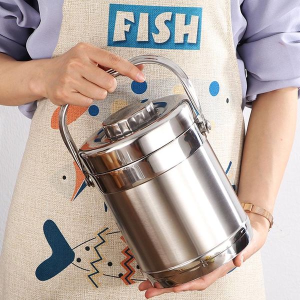 

double wall stainless steel vacuum thermo heated lunch box containers kids school student large bento portable dinnerware sets