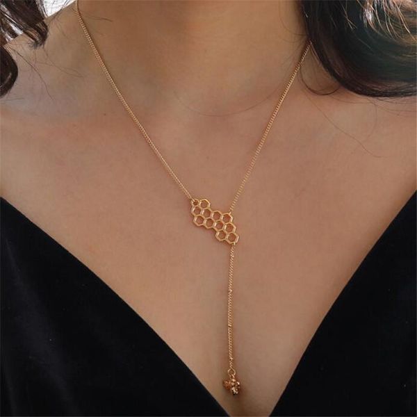 

europe and america gold honeybee honeycomb necklace for women female party pendant creative jewelry gifts necklaces, Silver