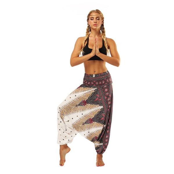

yoga outfit print feet tie harem pants women loose trousers bohemian style wide leg casual baggy large crotch leggins female 2021 #40