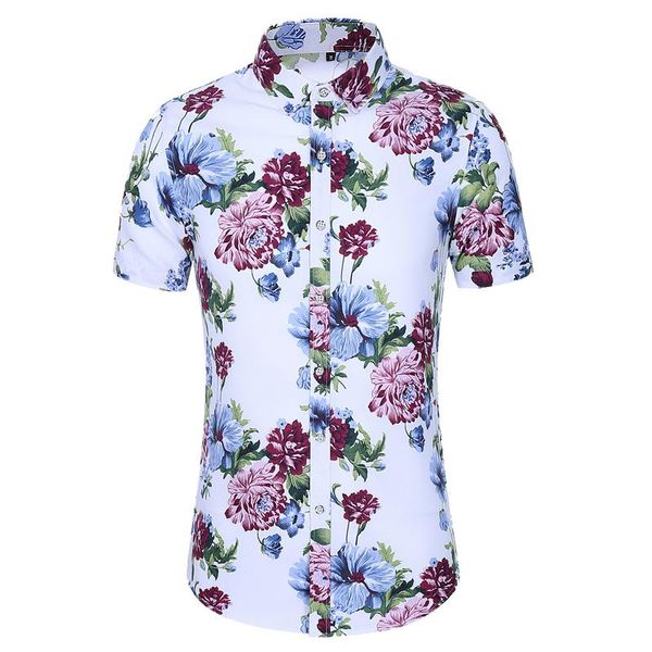 

shirts men's personality floral print short sleeve casual blouse male fashion wild plus size men arrival, White;black