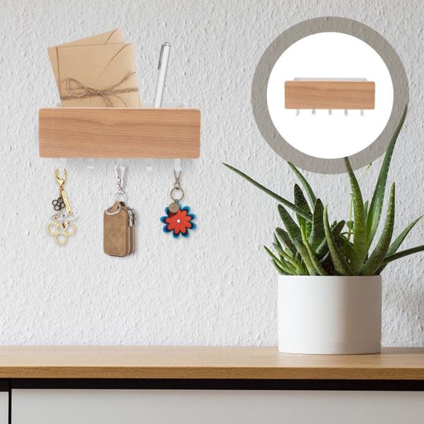 

1pc durable wall-mounted shelf with hooks storage rack wood & rails