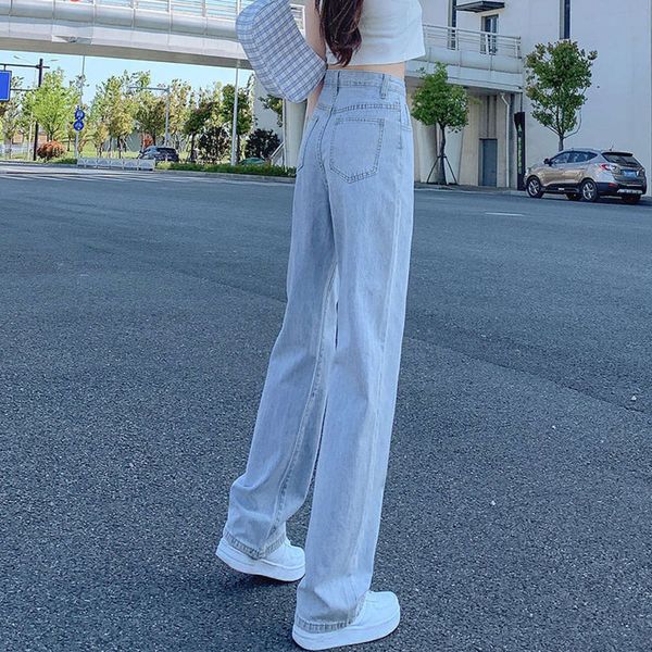 

light color tube loose high waist thin hanging feeling wide leg pants summer small man matching, Blue