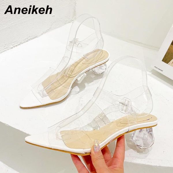 

sandals aneikeh 2021 shallow fashion pvc women summer pointed open toe transparent heels buckle strap party shoe white 35-41, Black