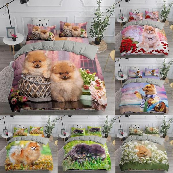 

bedding sets pet dog cute puppy set 3d printed pomeranian duvet cover bedclothes 2/3pcs home textiles luxury high quality