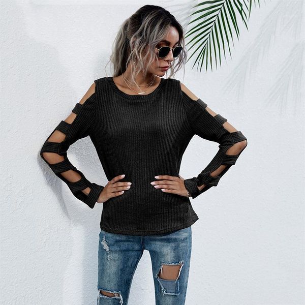 

women's sweaters autumn winter long sleeve loose knitted sweater 2021 fashion hollow o-neck elegant jumpers casual pullover, White;black