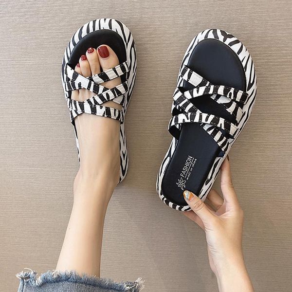 

slippers leopard shoes cross-tied casual slipers women low slides luxury summer flat 2021 fabric pu rome fashion rubber, Black