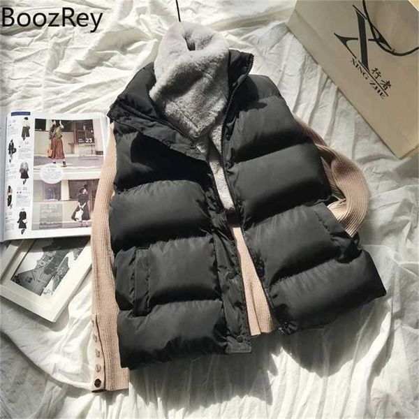

boozrey women winter clothes cotton down vest loose waistcoat warm padded puffer vests sleeveless parkas black jacket outerwear 211123, Black;white